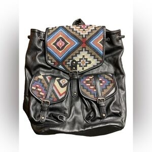 Aztec Print Drawstring Snap Closure Backapack